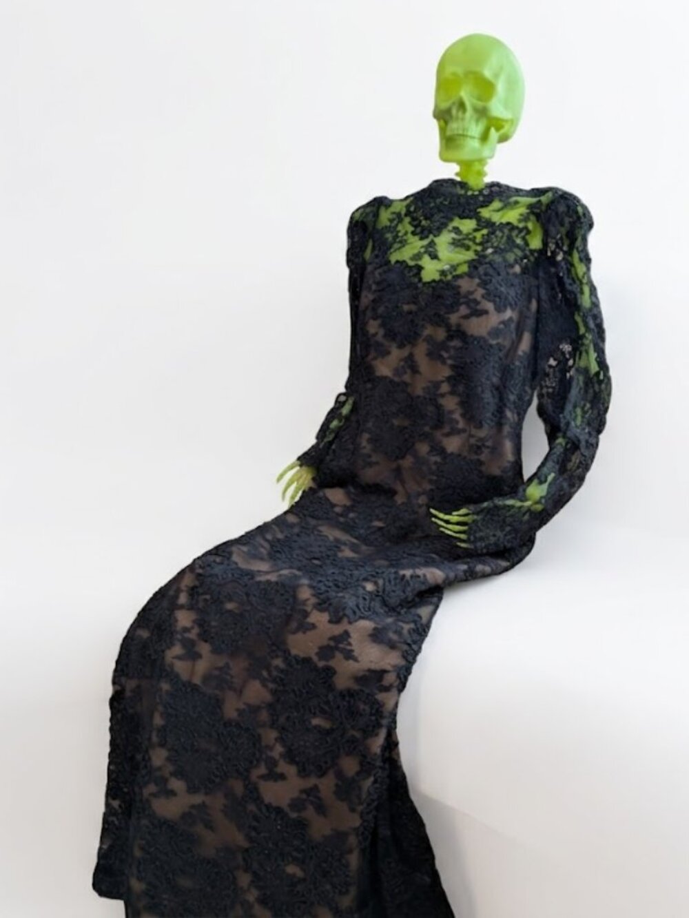 Vtg Victor Costa Saks Fifth Avenue Black Lace Nude Illusion Gown